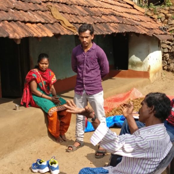 Akhil and Revathi in conversation with villagers in Andhra Pradesh