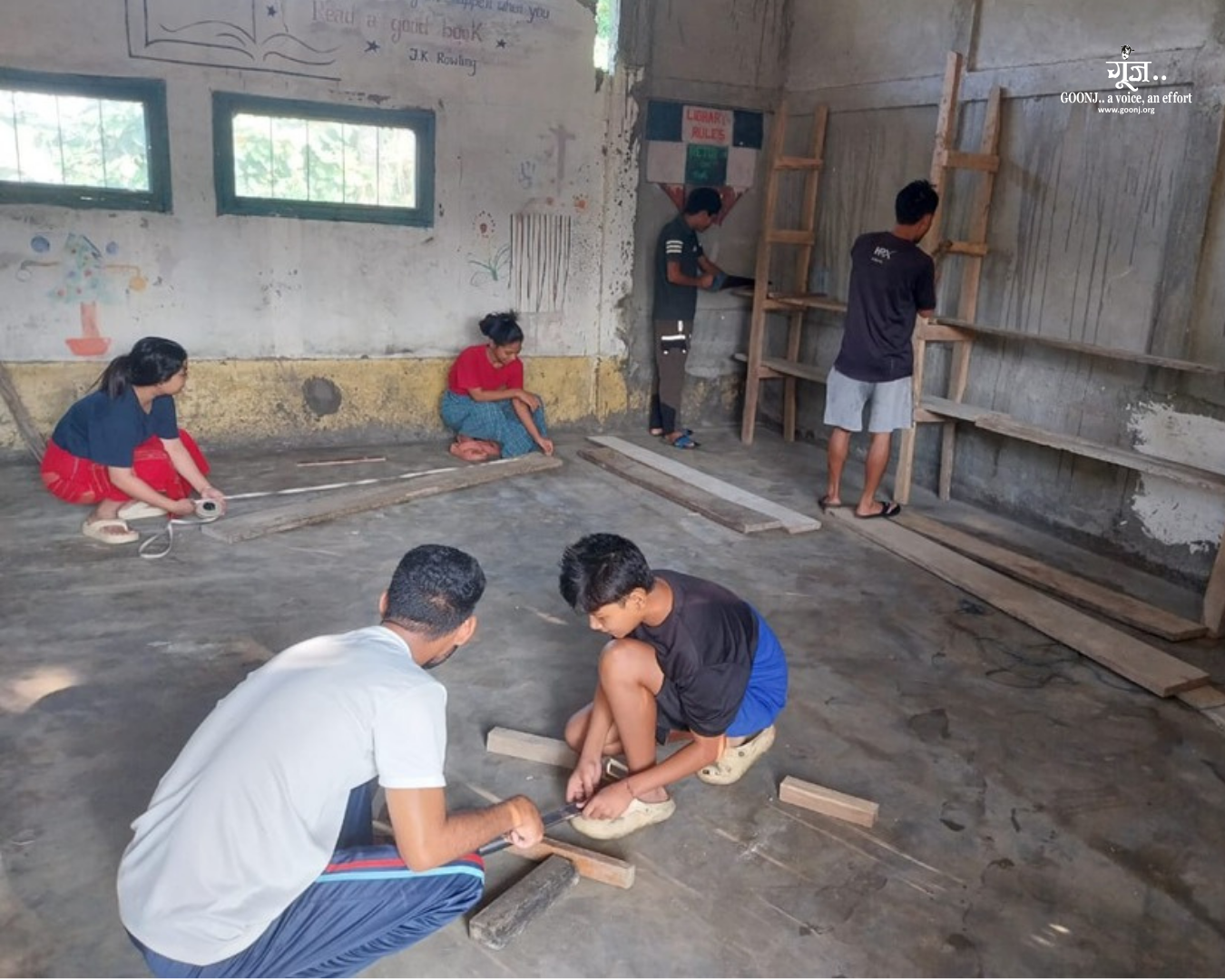 Community builds school library in flood-prone Majuli Children and community members working together to build and set up a school library in flood-affected Majuli, Assam